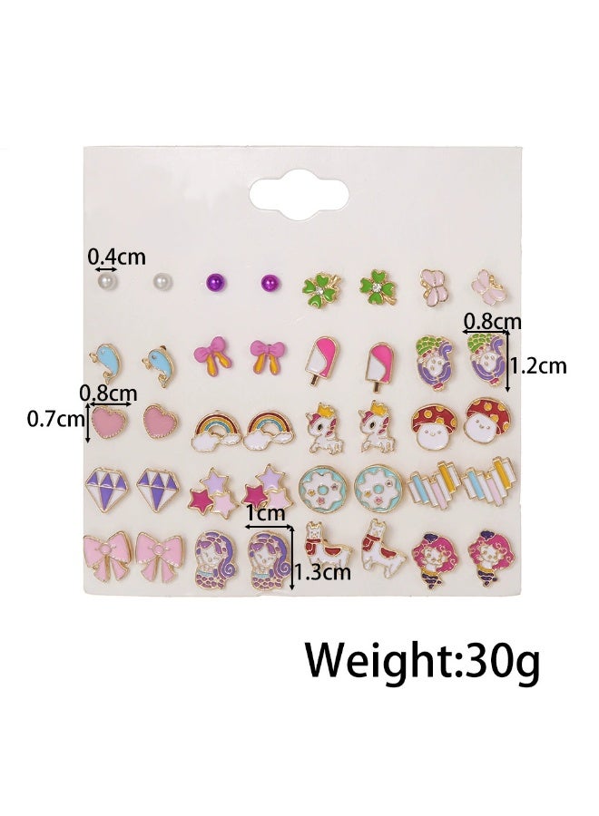 مجموعة أقراط مضادة للحساسية للبنات - 20 زوجًا من الأقراط المرصعة اللطيفة للأطفال والنساء ذوات الأذنين الحساسة، عبوة أقراط بظهر لولبي خالية من النيكل، أقراط لطيفة للبنات - Image 2