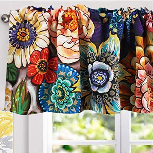 YoKii Floral Valances for Windows 18L Room Darkening Tribal Chic Boho Valance Curtains Blackout Window Treatments for Kitchen Bedroom Living Room Decors W52 x L18 Colorful
