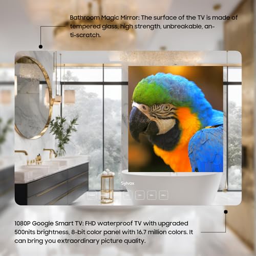 SYLVOX 24'' Smart TV Bathroom Magic Mirror Waterproof LED TV 1080P 500NITS High Brightness Dual Front Speakers Wall mounting Suitable for Bathrooms,Hotels,Saunas - Image 2