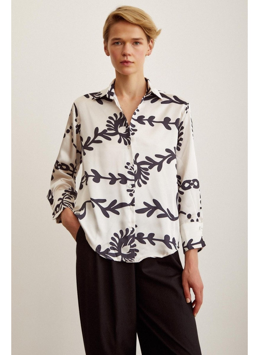 Never More Patterned Satin Shirt  - Image 5