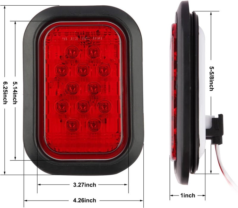 Partswcgg 6Pcs 5"x3" Rectangle LED Stop/Turn/Tail/Brake & Backup Reverse Truck Trailer Tail Lights - Image 5