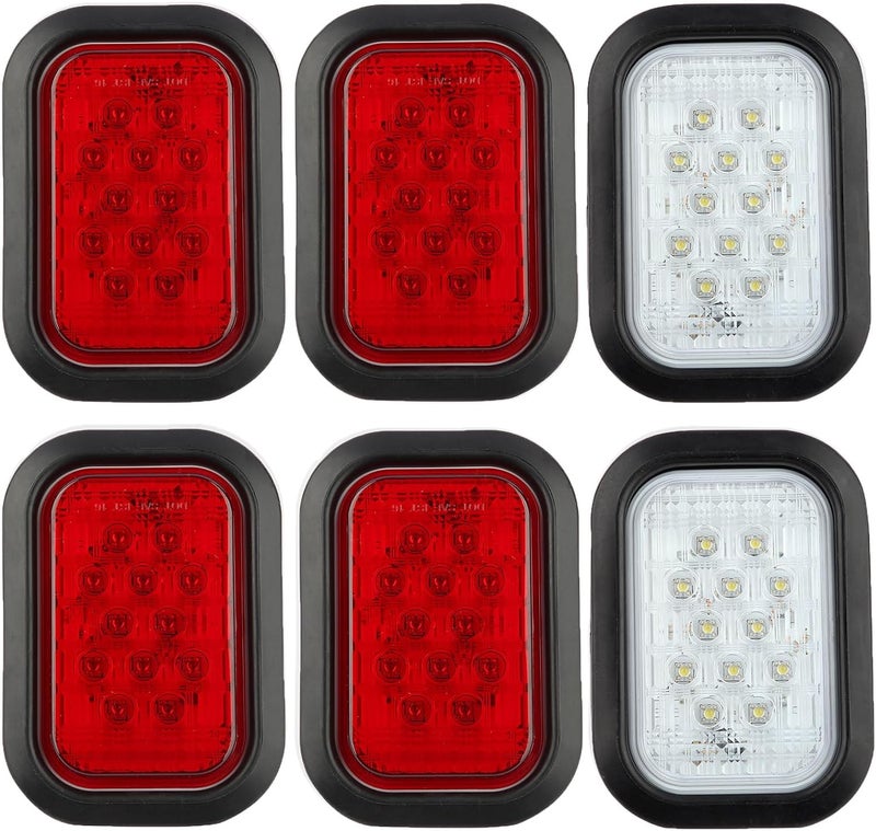 Partswcgg 6Pcs 5"x3" Rectangle LED Stop/Turn/Tail/Brake & Backup Reverse Truck Trailer Tail Lights - Image 1