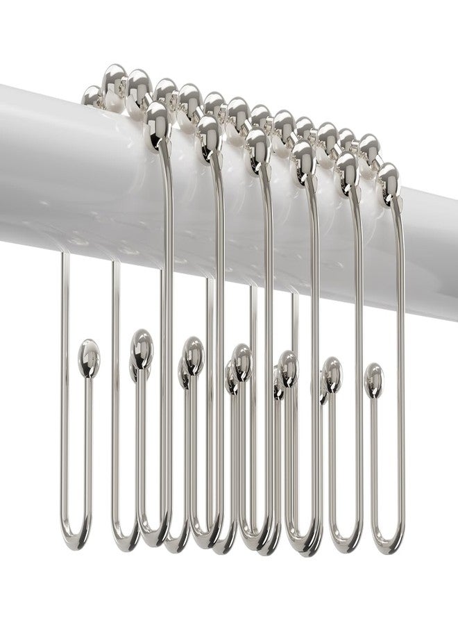 Resze U Shaped Shower Curtain Hooks Rings,12 Pcs Durable Rust Resistant Metal Shower Hooks, Double Glide Smoothly Anti-Drop Shower Rings for Shower Curtain Rod,Chrome - Image 1