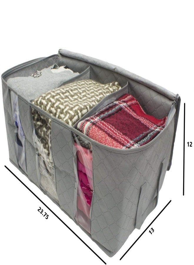 Sorbus Foldable Storage Bag Organizers, 3 Sections, Great for Clothes, Blankets, Closets, Bedrooms, and More, 2-Pack (Gray) - Image 3