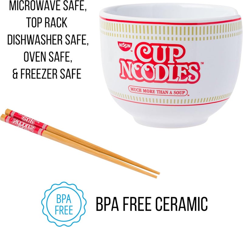 Silver Buffalo Nissin Classic Cup Noodles Logo Much More than a Soup Ceramic Ramen Noodle Rice Bowl with Chopsticks Microwave Safe 20 Ounces - Image 3