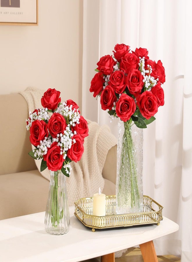 JUSTOYOU 30PCS Artificial Roses Silk Flowers in Bulk, Realistic Red Fake Roses for Wedding Decorations, Home Decor, Centerpieces, Indoor Floral Arrangements - Image 2