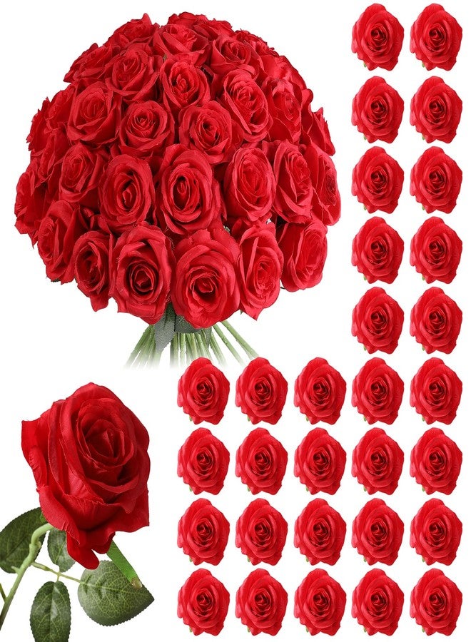 JUSTOYOU 30PCS Artificial Roses Silk Flowers in Bulk, Realistic Red Fake Roses for Wedding Decorations, Home Decor, Centerpieces, Indoor Floral Arrangements - Image 1