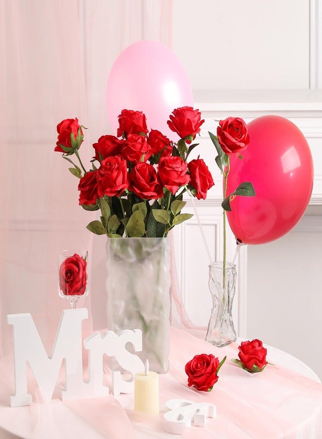 JUSTOYOU 30PCS Artificial Roses Silk Flowers in Bulk, Realistic Red Fake Roses for Wedding Decorations, Home Decor, Centerpieces, Indoor Floral Arrangements - Image 4