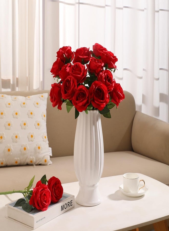 JUSTOYOU 30PCS Artificial Roses Silk Flowers in Bulk, Realistic Red Fake Roses for Wedding Decorations, Home Decor, Centerpieces, Indoor Floral Arrangements - Image 3