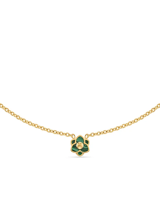 Saint Honore Paris Burj Malachite Flower Motif Small Gold Plated Necklace Elegant Designer Jewelry