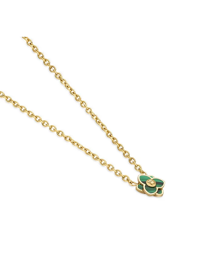 Saint Honore Paris Burj Malachite Flower Motif Small Gold Plated Necklace Elegant Designer Jewelry