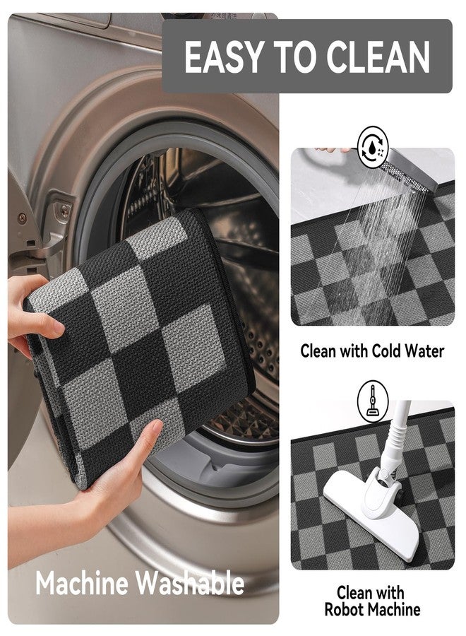 YDKGL Kitchen Mats For Floor, Soft Anti Fatigue Super Absorbent Kitchen Rugs Non Slip Washable, Linen-Look Woven Cushion Kitchen Runner Rug, Kitchen Sink Mat Standing Mat, Black Gray Checkered 17"x30" - Image 4