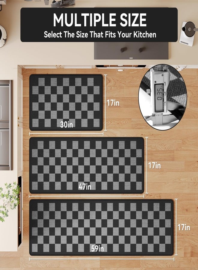 YDKGL Kitchen Mats For Floor, Soft Anti Fatigue Super Absorbent Kitchen Rugs Non Slip Washable, Linen-Look Woven Cushion Kitchen Runner Rug, Kitchen Sink Mat Standing Mat, Black Gray Checkered 17"x30" - Image 2