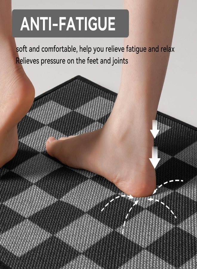 YDKGL Kitchen Mats For Floor, Soft Anti Fatigue Super Absorbent Kitchen Rugs Non Slip Washable, Linen-Look Woven Cushion Kitchen Runner Rug, Kitchen Sink Mat Standing Mat, Black Gray Checkered 17"x30" - Image 3