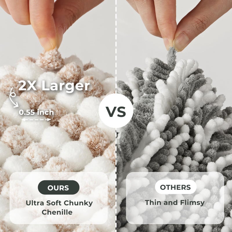 FRESHMINT Chunky Ombre Chenille Bathroom Rug 20""x32""  Water Absorbent Soft Bath Rugs for Bathroom Floor  Thick Non Slip Bath Mat Washable Quick Dry Shower Mats  Beige and White - Image 2