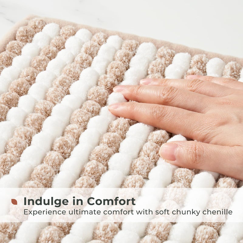 FRESHMINT Chunky Ombre Chenille Bathroom Rug 20""x32""  Water Absorbent Soft Bath Rugs for Bathroom Floor  Thick Non Slip Bath Mat Washable Quick Dry Shower Mats  Beige and White - Image 3