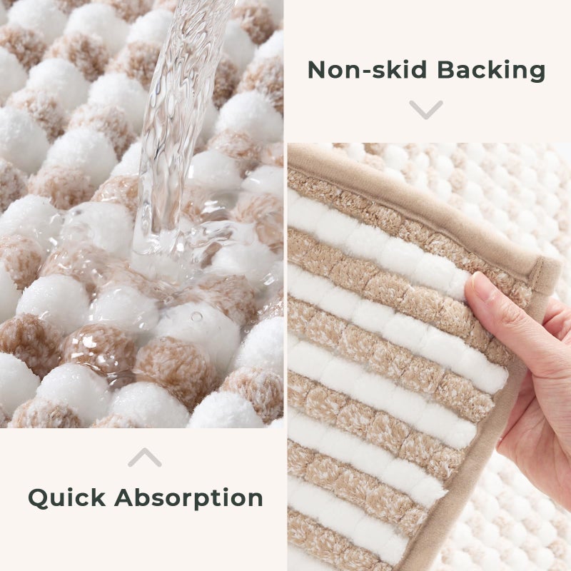 FRESHMINT Chunky Ombre Chenille Bathroom Rug 20""x32""  Water Absorbent Soft Bath Rugs for Bathroom Floor  Thick Non Slip Bath Mat Washable Quick Dry Shower Mats  Beige and White - Image 4