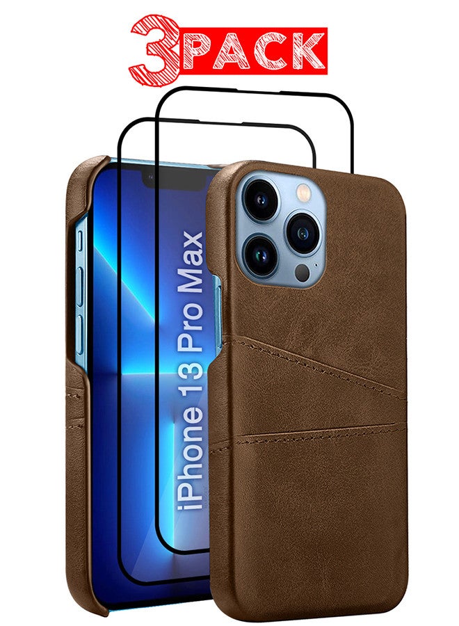 CATANES iPhone 13 Pro Max 3Packs Case Cover Leather with Card Holder for Men Women Phone Case with 3D Screen Protector  - Brown - Image 1