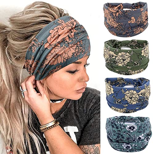 YONUF Wide Boho Headbands for Women Fashion Knotted Headband Yoga Workout Hair Accessories African Head Wrap 4 Pack - Image 1