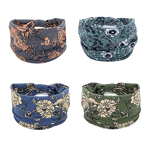 YONUF Wide Boho Headbands for Women Fashion Knotted Headband Yoga Workout Hair Accessories African Head Wrap 4 Pack - Image 2
