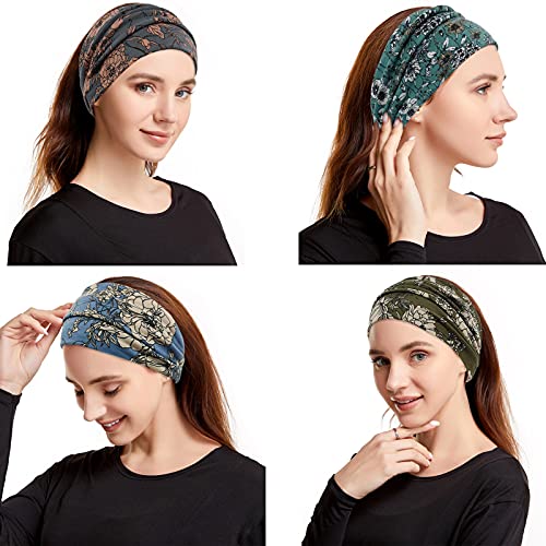 YONUF Wide Boho Headbands for Women Fashion Knotted Headband Yoga Workout Hair Accessories African Head Wrap 4 Pack - Image 5