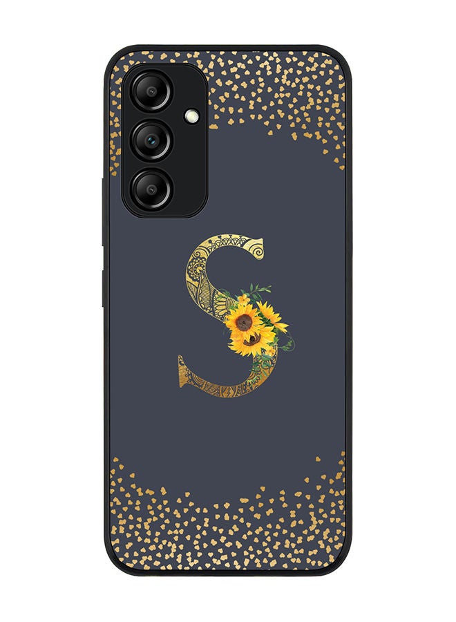Rugged Black edge case for Samsung Galaxy A34 5G Slim fit Soft Case Flexible Rubber Edges Anti Drop TPU Gel Thin Cover - Custom Monogram Letter Floral Pattern Alphabet - S (Grey)