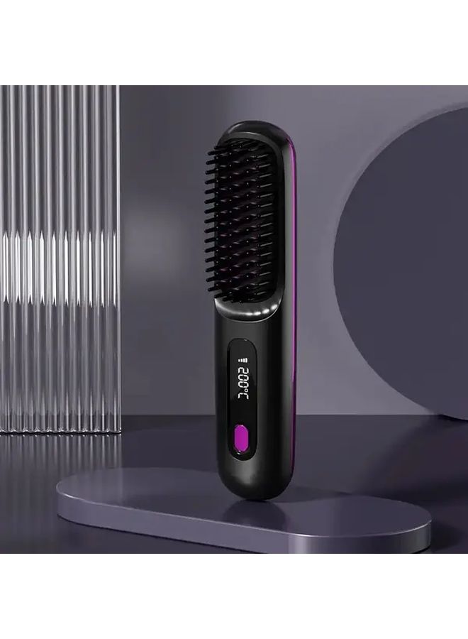 Portable Wireless Hair Straightener With LCD Display Ceramic Heating USB Charging 3 Temperature Settings Negative Ion Technology Anti Scald Design LED Indicator Travel Lightweight Summer Gift For Women Black - Image 5
