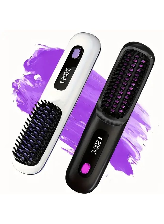 Portable Wireless Hair Straightener With LCD Display Ceramic Heating USB Charging 3 Temperature Settings Negative Ion Technology Anti Scald Design LED Indicator Travel Lightweight Summer Gift For Women Black - Image 1
