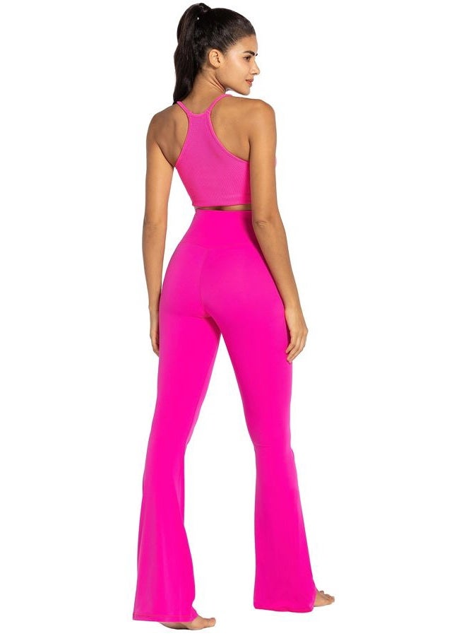 Sunzel Flare Leggings, Crossover Yoga Pants with Tummy Control, High-Waisted and Wide Leg, 34" Inseam, Hot Pink Medium - Image 5