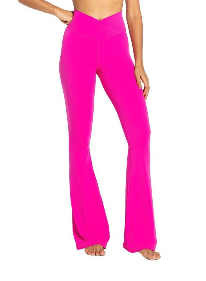 Sunzel Flare Leggings, Crossover Yoga Pants with Tummy Control, High-Waisted and Wide Leg, 34" Inseam, Hot Pink Medium - Image 4