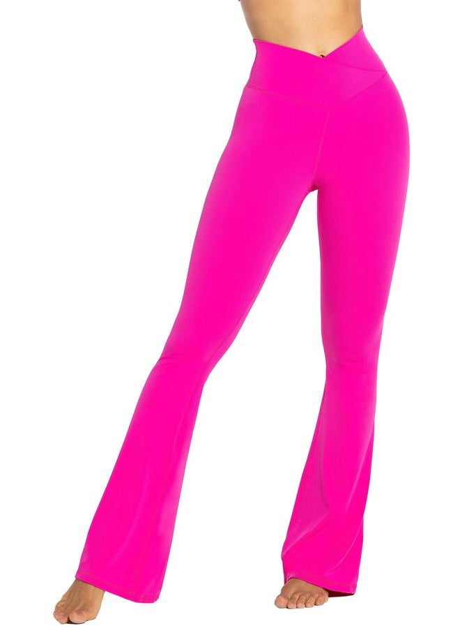 Sunzel Flare Leggings, Crossover Yoga Pants with Tummy Control, High-Waisted and Wide Leg, 34" Inseam, Hot Pink Medium - Image 1