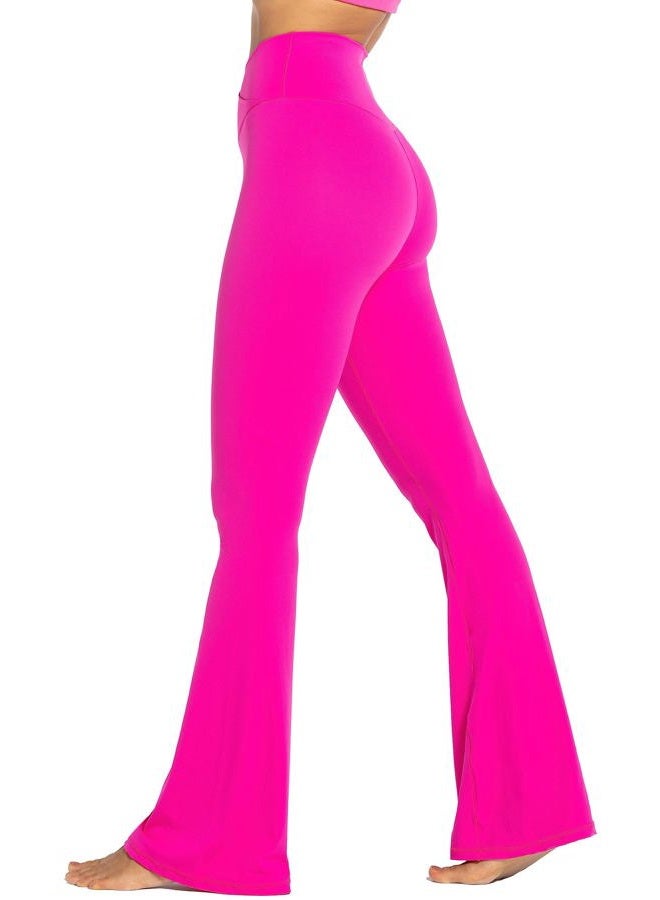 Sunzel Flare Leggings, Crossover Yoga Pants with Tummy Control, High-Waisted and Wide Leg, 34" Inseam, Hot Pink Medium - Image 2