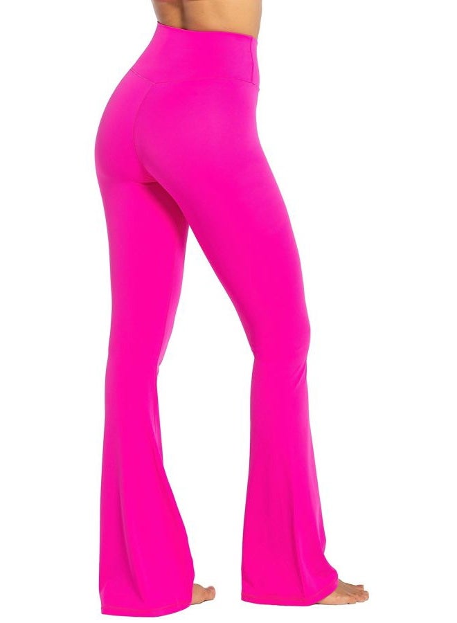 Sunzel Flare Leggings, Crossover Yoga Pants with Tummy Control, High-Waisted and Wide Leg, 34" Inseam, Hot Pink Medium - Image 3