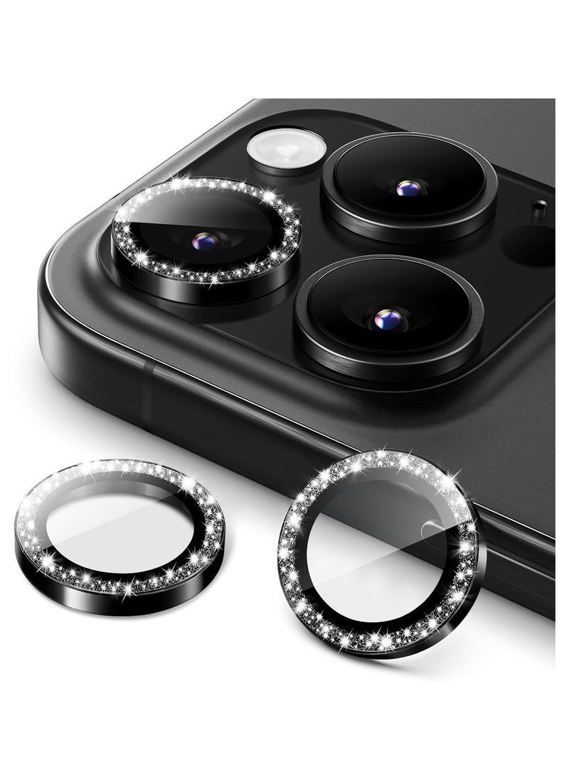 ELTRAZONE Camera Lens Protector for iPhone 16 Pro 6.3-Inch and iPhone 16 Pro Max 6.9-Inch, Bling Glitter Individual 9H Tempered Glass Metal Ring Cover, HD Clear, 1 Set (Black) - Image 1