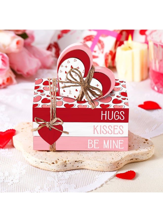 Yousoontic 4 Pcs Valentine's Day Decorations Heart Table Decor Rustic Wooden Heart Signs Valentines Tiered Tray Decor Decorative Mini Book Stack Farmhouse Valentines Day Decor for Home Desk Gift - Image 1