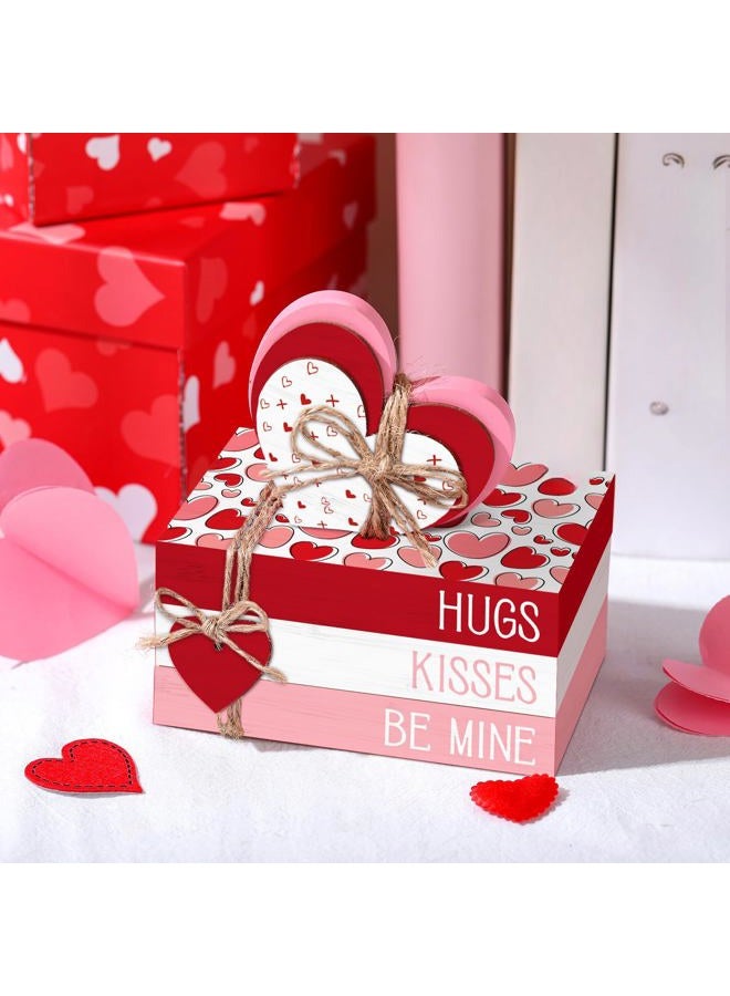Yousoontic 4 Pcs Valentine's Day Decorations Heart Table Decor Rustic Wooden Heart Signs Valentines Tiered Tray Decor Decorative Mini Book Stack Farmhouse Valentines Day Decor for Home Desk Gift - Image 2