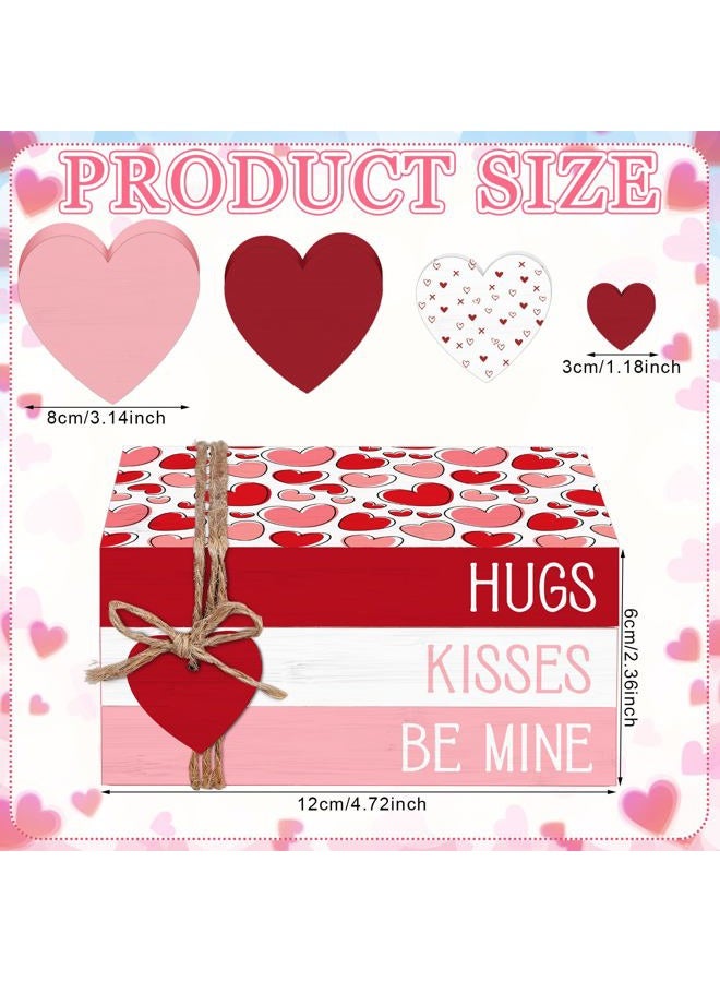 Yousoontic 4 Pcs Valentine's Day Decorations Heart Table Decor Rustic Wooden Heart Signs Valentines Tiered Tray Decor Decorative Mini Book Stack Farmhouse Valentines Day Decor for Home Desk Gift - Image 3