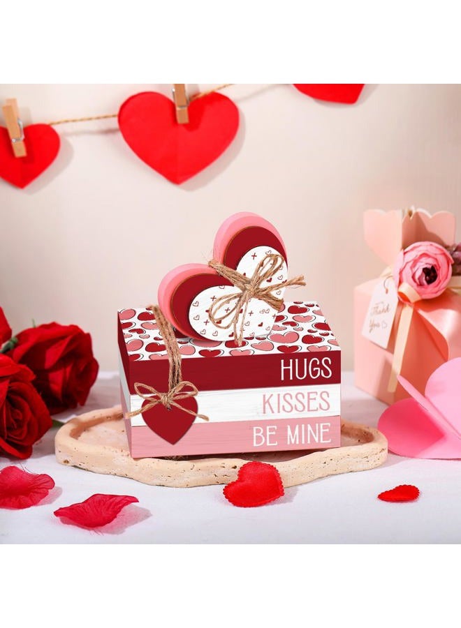 Yousoontic 4 Pcs Valentine's Day Decorations Heart Table Decor Rustic Wooden Heart Signs Valentines Tiered Tray Decor Decorative Mini Book Stack Farmhouse Valentines Day Decor for Home Desk Gift - Image 5