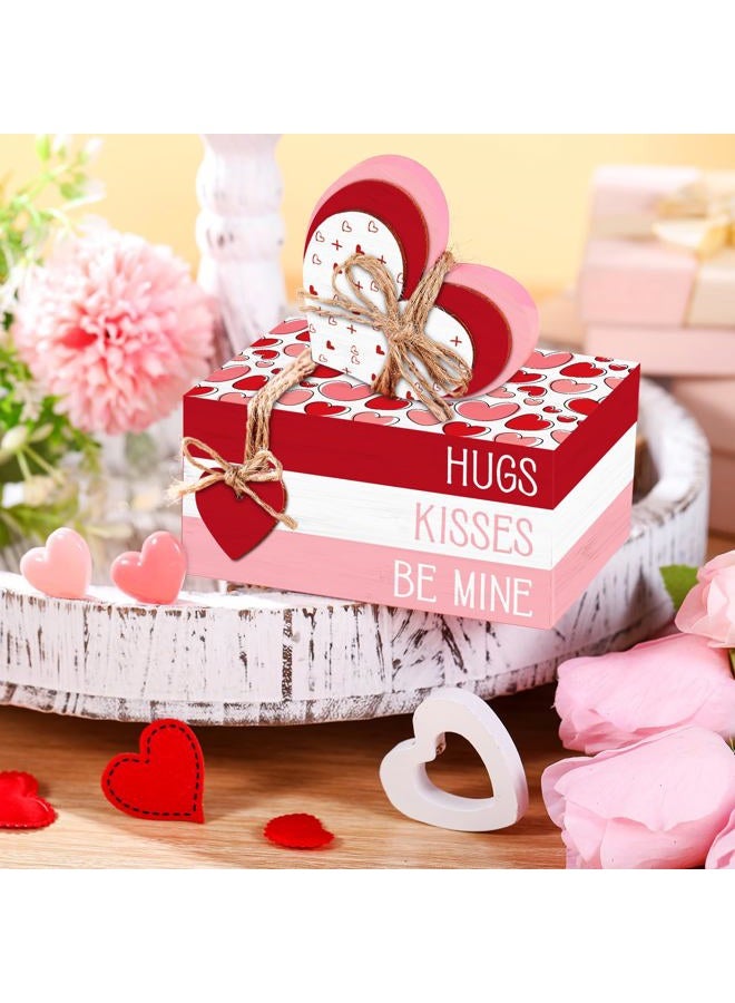Yousoontic 4 Pcs Valentine's Day Decorations Heart Table Decor Rustic Wooden Heart Signs Valentines Tiered Tray Decor Decorative Mini Book Stack Farmhouse Valentines Day Decor for Home Desk Gift - Image 4