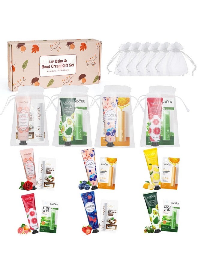 SUPERSUN Lip Balm And Hand Cream Gift Set For Women,6 Natural Lip Balm Bulk + 6 Organza Bags + 6 Hand Lotion For Women, Christmas Gifts Stocking Stuffers Teacher Appreciation Gifts Thank You Gifts - Image 1
