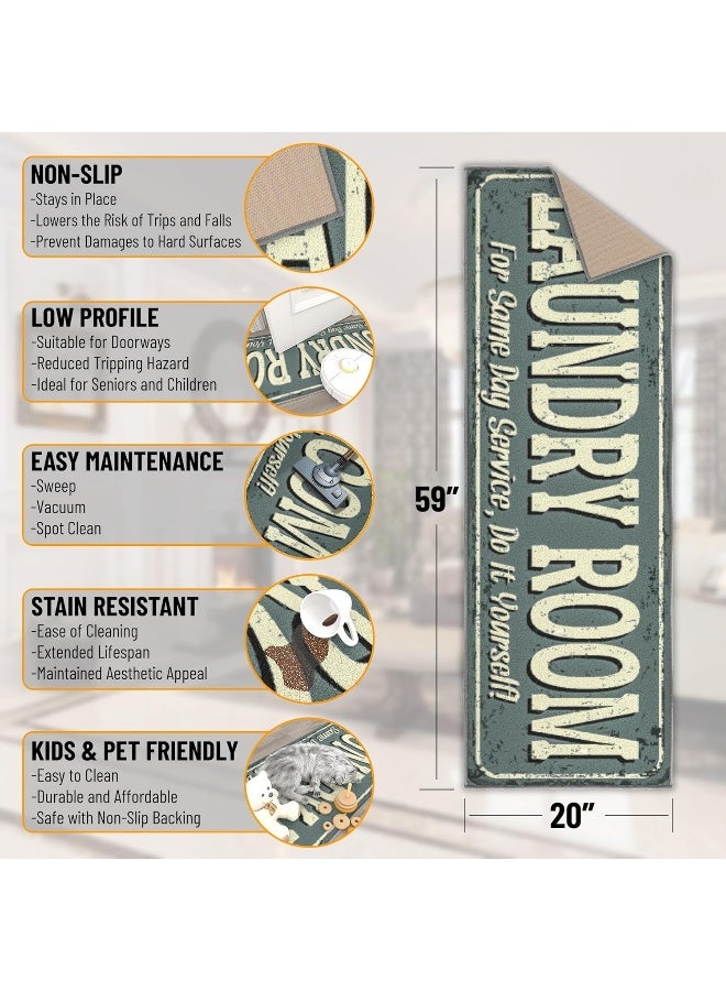 Ottomanson Machine Washable Text Design Laundry Room Rug Non-Slip Rubberback 2x5 Laundry Runner Rug for Laundry Room, Bathroom, Washroom, 20" x 59", Baby Blue - Image 2