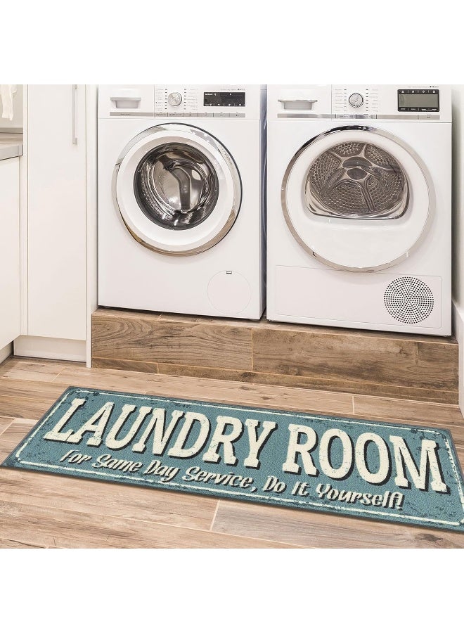 Ottomanson Machine Washable Text Design Laundry Room Rug Non-Slip Rubberback 2x5 Laundry Runner Rug for Laundry Room, Bathroom, Washroom, 20" x 59", Baby Blue - Image 1