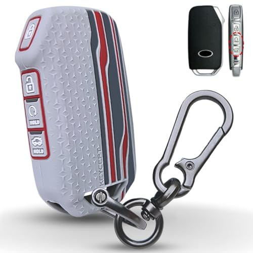 Keycept™ Tristar Key Cover for Kia Sonet | Kia Carens | Kia EV6 | Kia Seltos 2023 2024 and Facelift Model Premium Accessory for 4 Button smart Key with Keychain. (Type 1, Grey) - Image 1