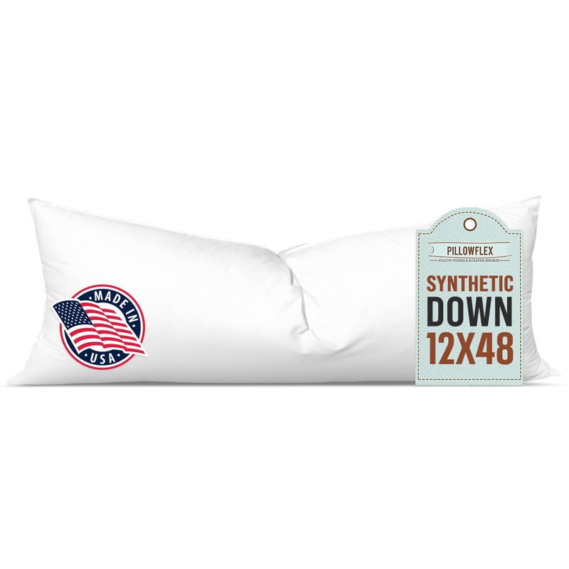 Pillowflex Synthetic Down Pillow Insert  12x48 Down Alternative Pillow Ultra Soft Large Rectangle Body Sleeping Pillow Lumbar Long Back  1 Decorative Pillow Form