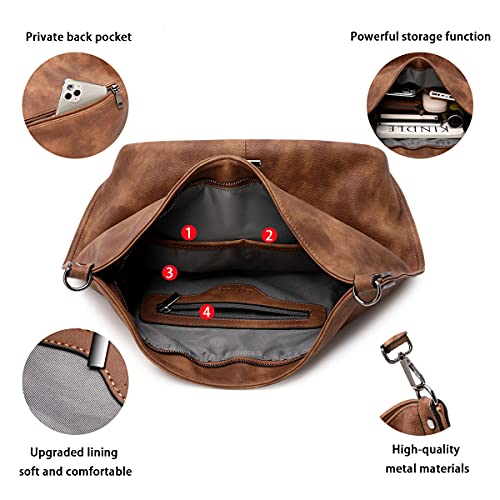 lapsting Hobo Bags for Women Handbags Boho Crossbody Ladies Shoulder Purses Designer Faux Leather with Wallet Brown 3PCS Set - Image 4