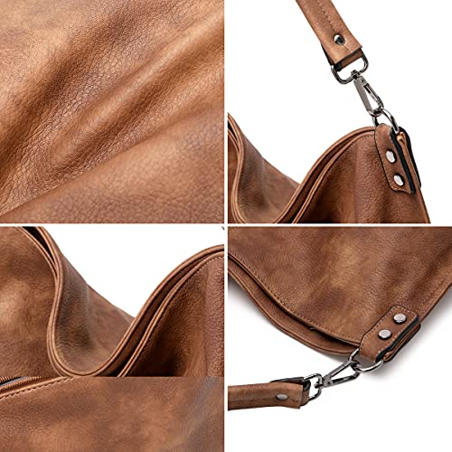 lapsting Hobo Bags for Women Handbags Boho Crossbody Ladies Shoulder Purses Designer Faux Leather with Wallet Brown 3PCS Set - Image 5