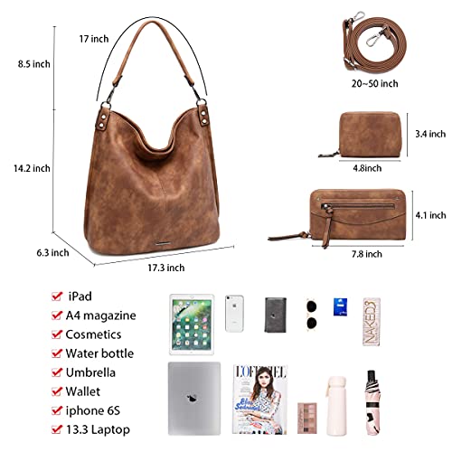 lapsting Hobo Bags for Women Handbags Boho Crossbody Ladies Shoulder Purses Designer Faux Leather with Wallet Brown 3PCS Set - Image 3