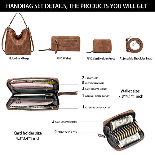 lapsting Hobo Bags for Women Handbags Boho Crossbody Ladies Shoulder Purses Designer Faux Leather with Wallet Brown 3PCS Set - Image 2
