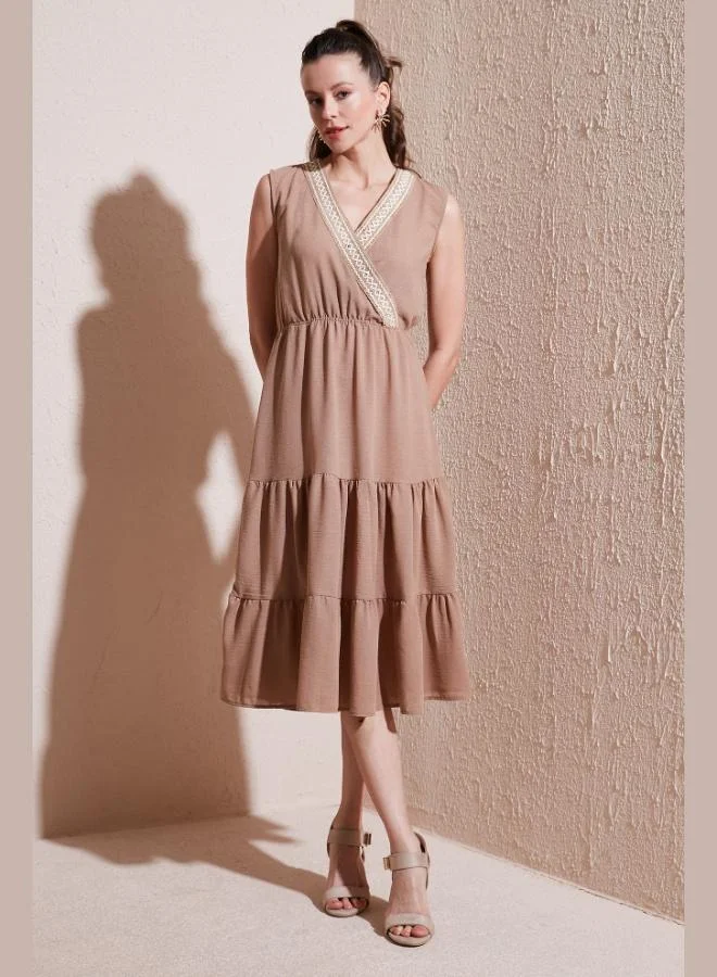 Lela Lela Regular Fit Wrap Collar Midi Dress Women's Dress 6118103