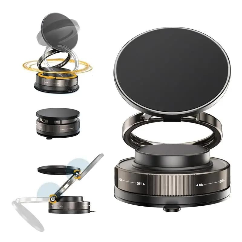 US LITE Magnetic Foldable Mobile Phone Stand with 360° Rotation | Strong Suction Cup | Adjustable Holder for Car, Desk, Gym, Kitchen, Bathroom | Compatible with All Smartphones – Black - Image 1